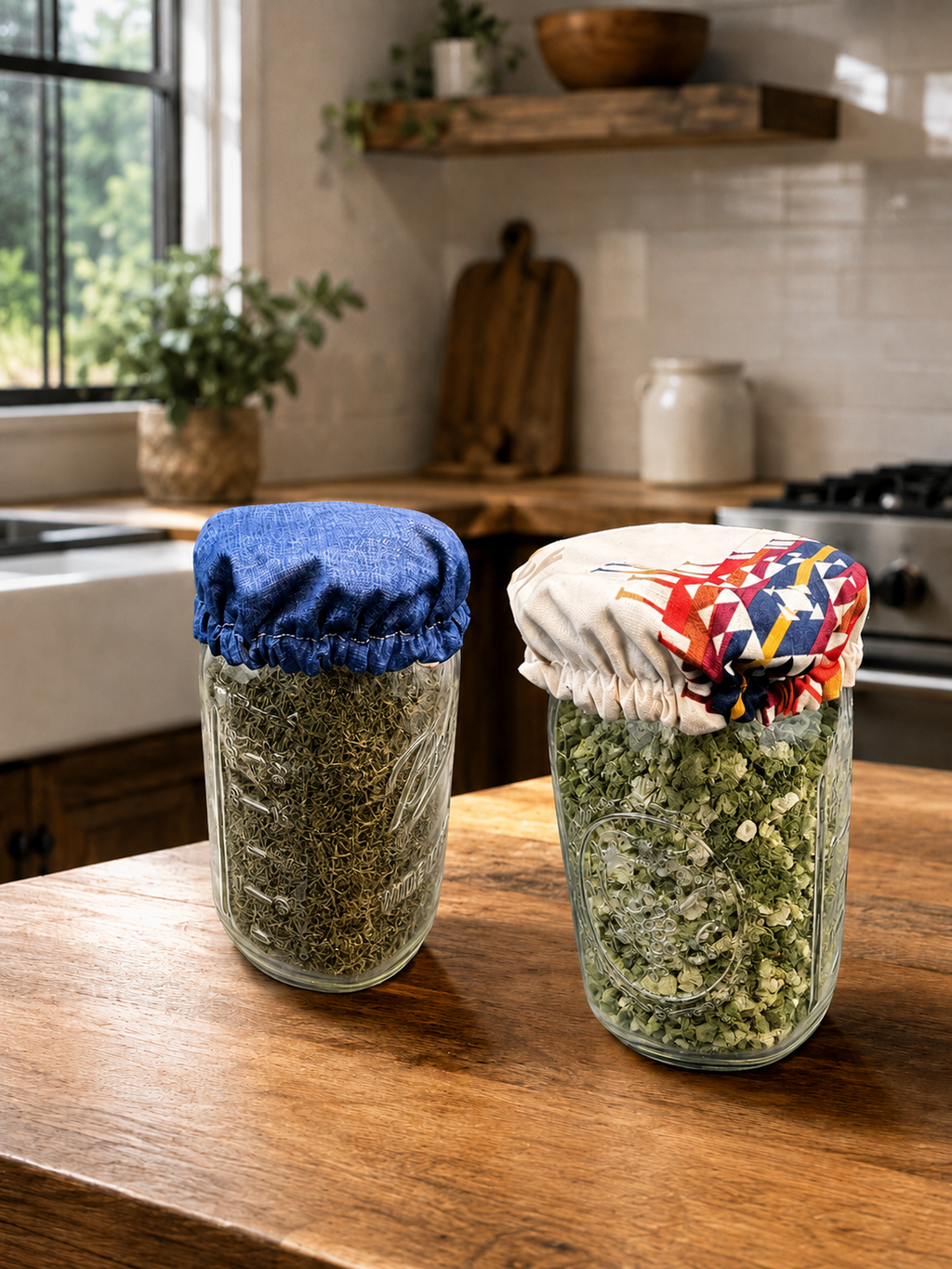Spirit Trail / Blue Water:  Reversible Jar Covers [set of 2]