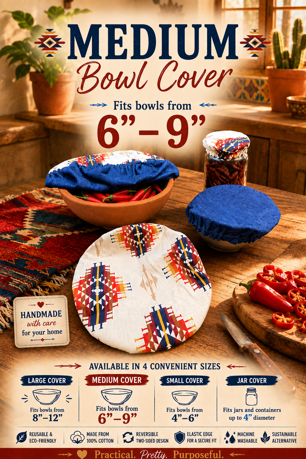Spirit Trail / Blue Water - Medium Reversable Bowl Cover