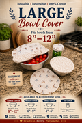Chicken on Gingham / Tan Vine - Large Reversable Bowl Covers