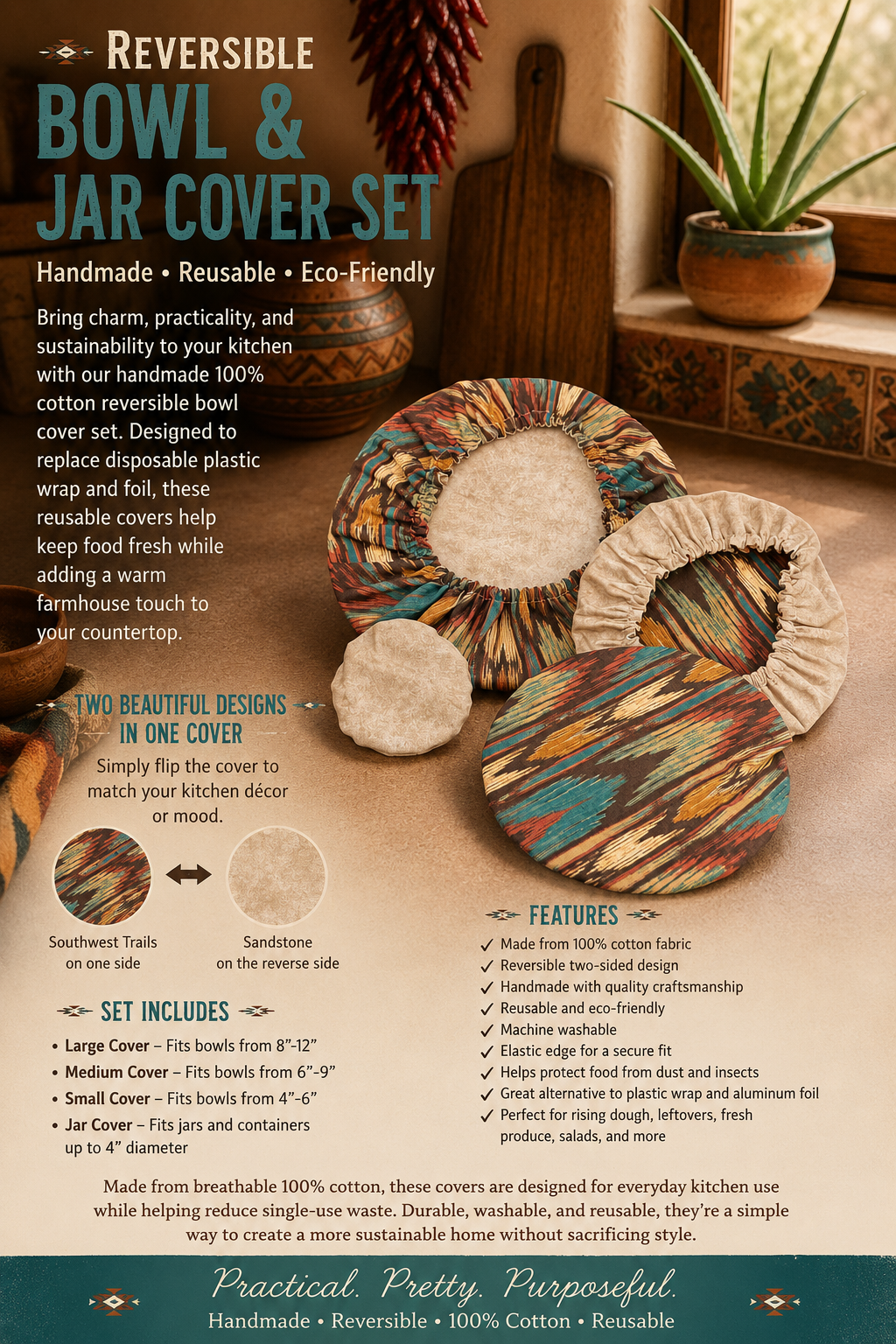 Southwest Strip / Sandstone Reversable Bowl Cover Set