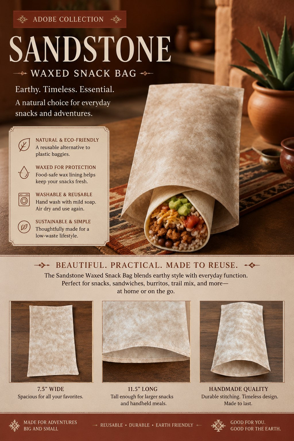 Sandstone Bees Waxed Snack Bag