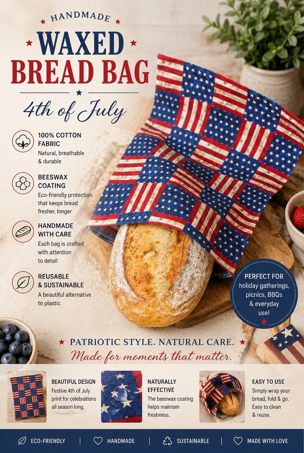 Old Glory Bees Waxed Bread Bag