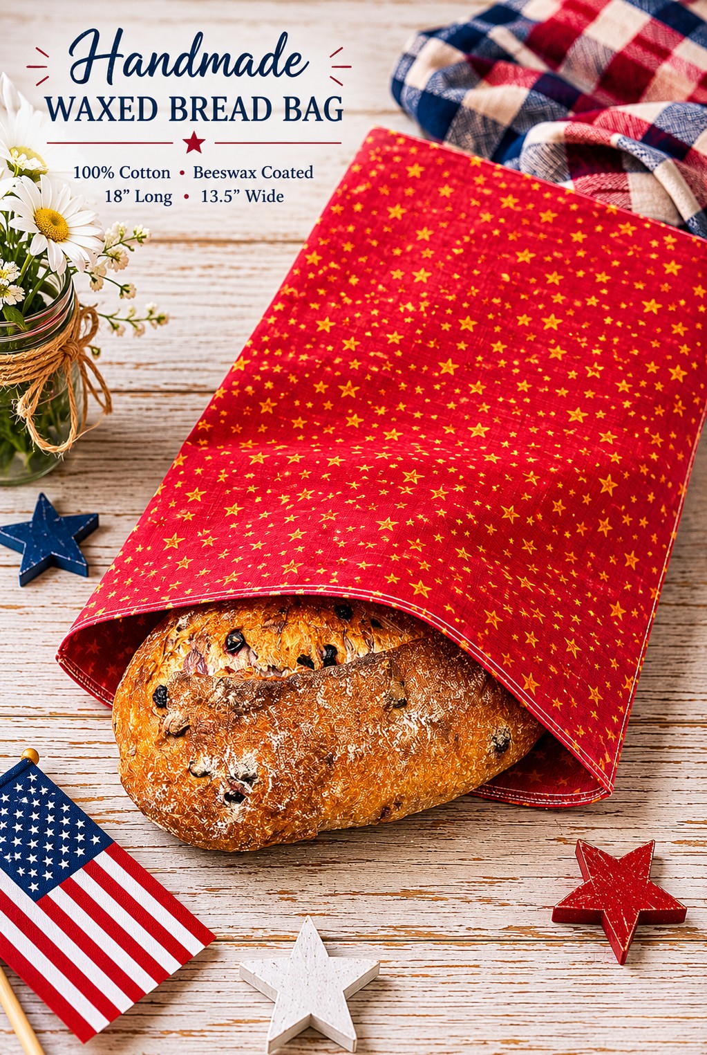 Liberty Stars Bees Waxed Bread Bag