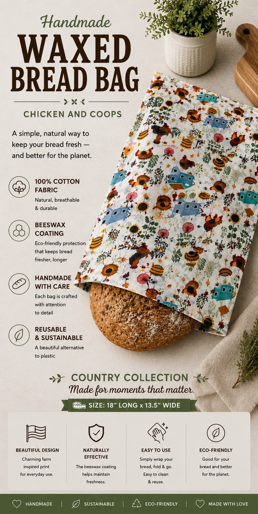 Chicken and Coops Bees Waxed Bread Bags