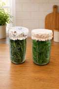 Chicken On Gingham / Tan Vine Reversable Jar Covers