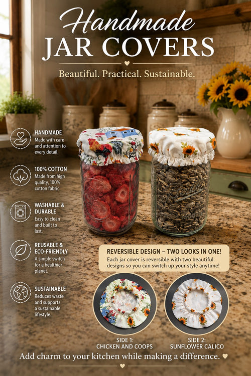 Chicken & Coops / Sunflower Calico Reversible Jar Covers
