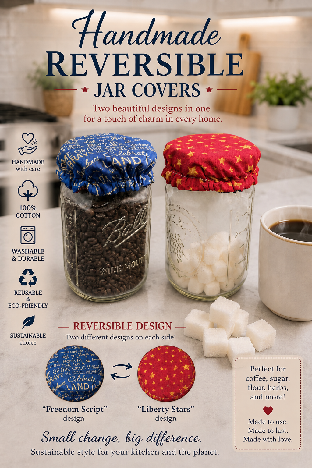 Freedom Script / Liberty Stars: Reversible Jar Cover Set