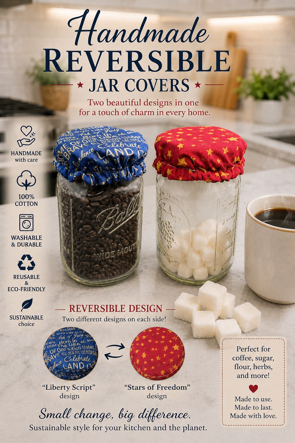 Freedom Script / Stars of Freedom Reversable Jar Covers