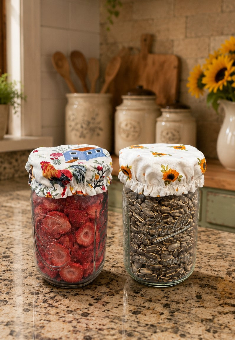 Chicken & Coops / Sunflower Calico Reversible Jar Covers