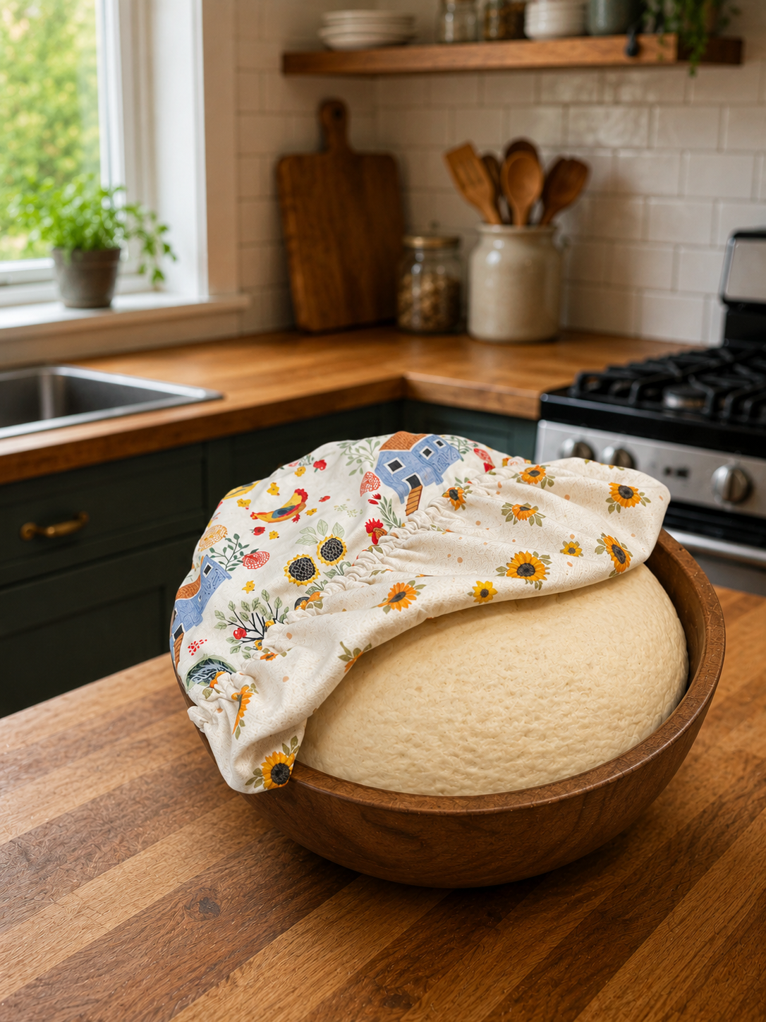 Chicken Coops / Sunflower Calico:  Large Reversible Bowl Cover