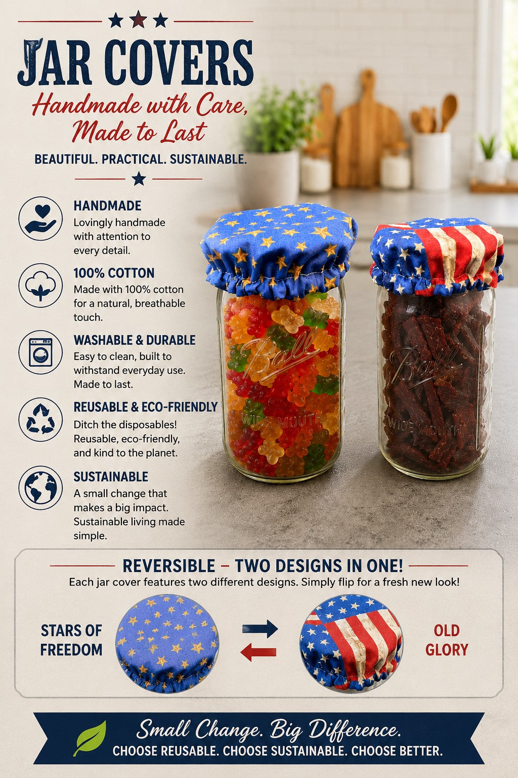 Old Glory / Stars of Freedom Reversible Jar Cover