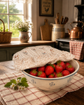 Chicken on Gingham / Tan Vine:  Medium Reversible Bowl Cover