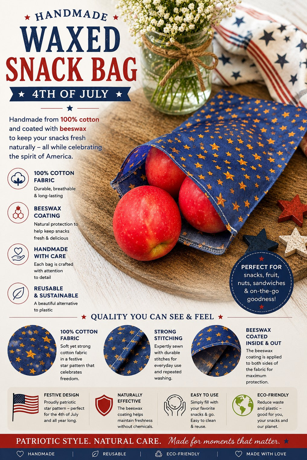 Stars of Freedom Bees Wax Snack Bags