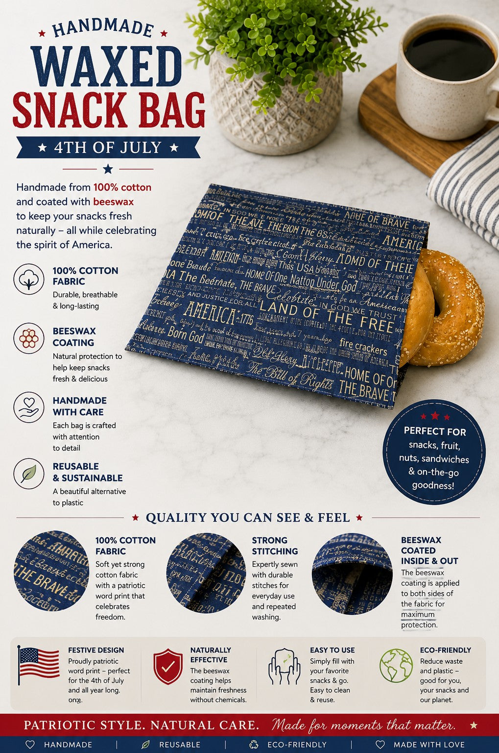 Freedom Script Bees Wax Snack bag
