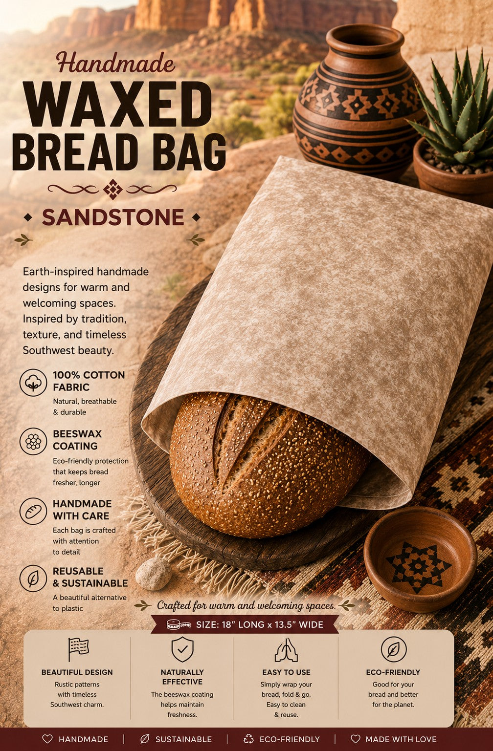 Sandstone Bees Waxed Bread Bag