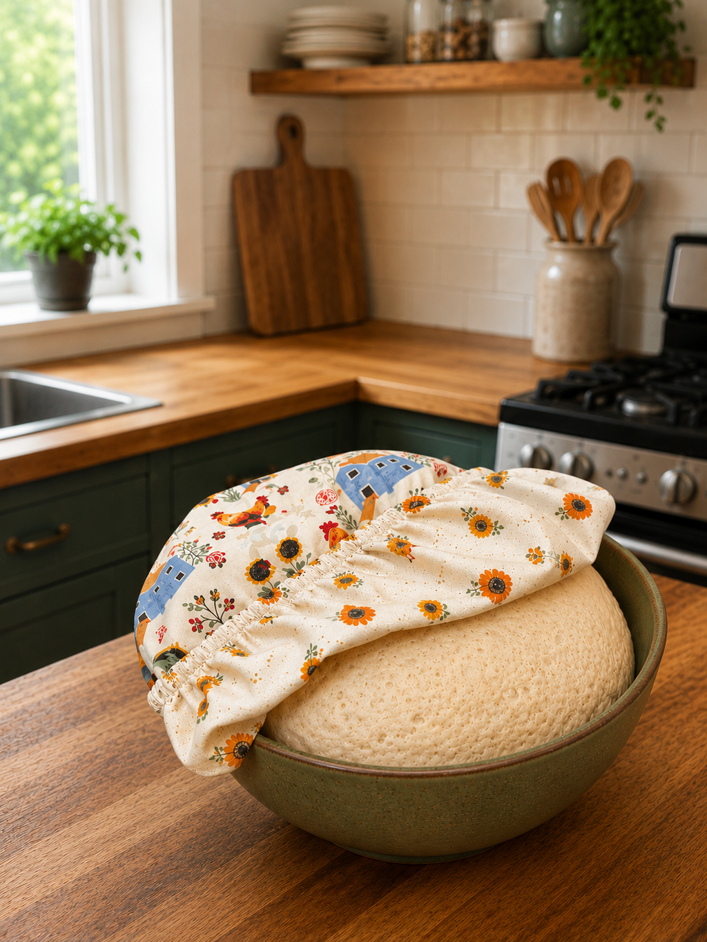 Chicken & Coops / Sunflower:  Small Reversible Bowl Cover