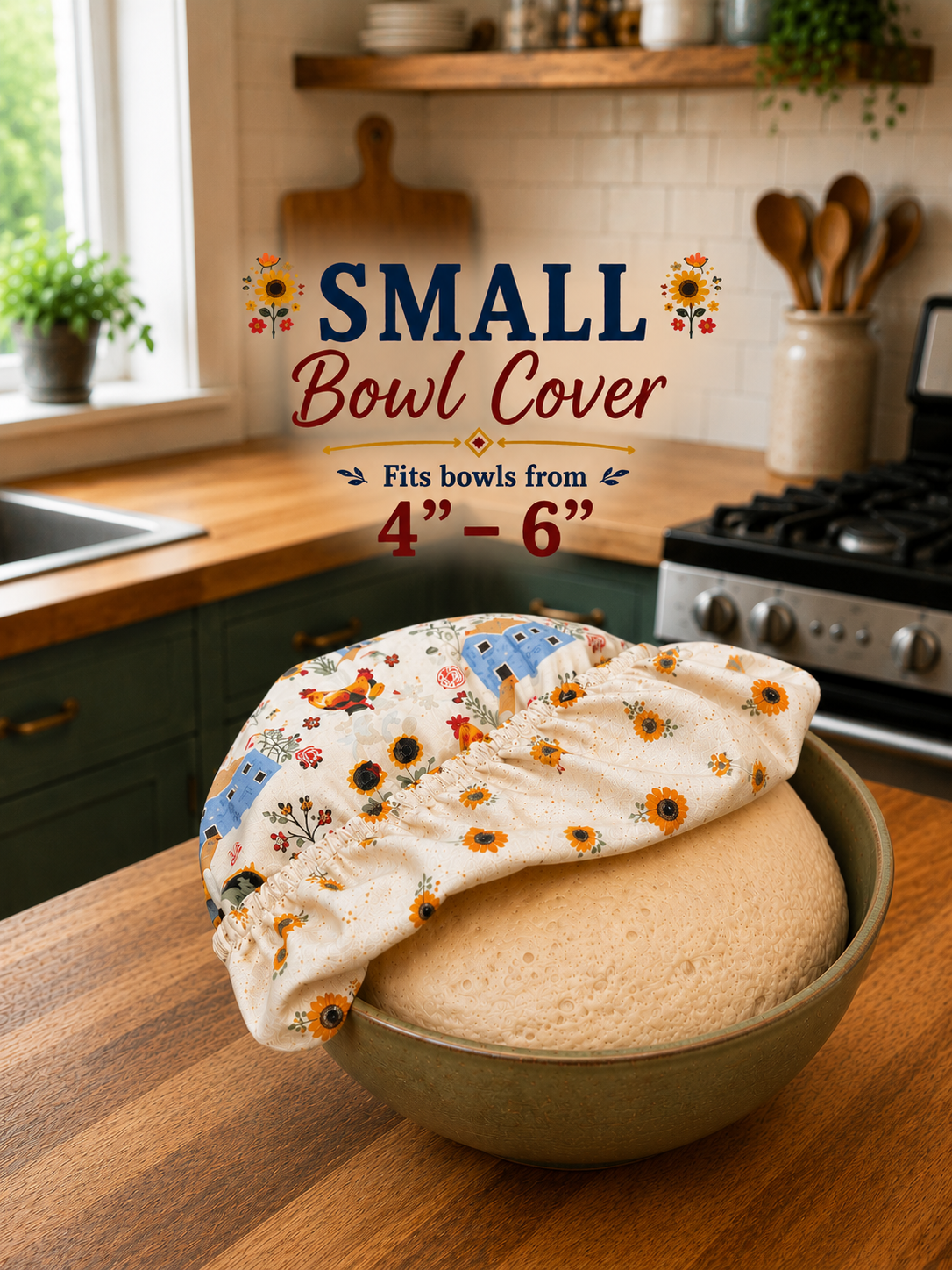 Chicken & Coops / Sunflower:  Small Reversible Bowl Cover