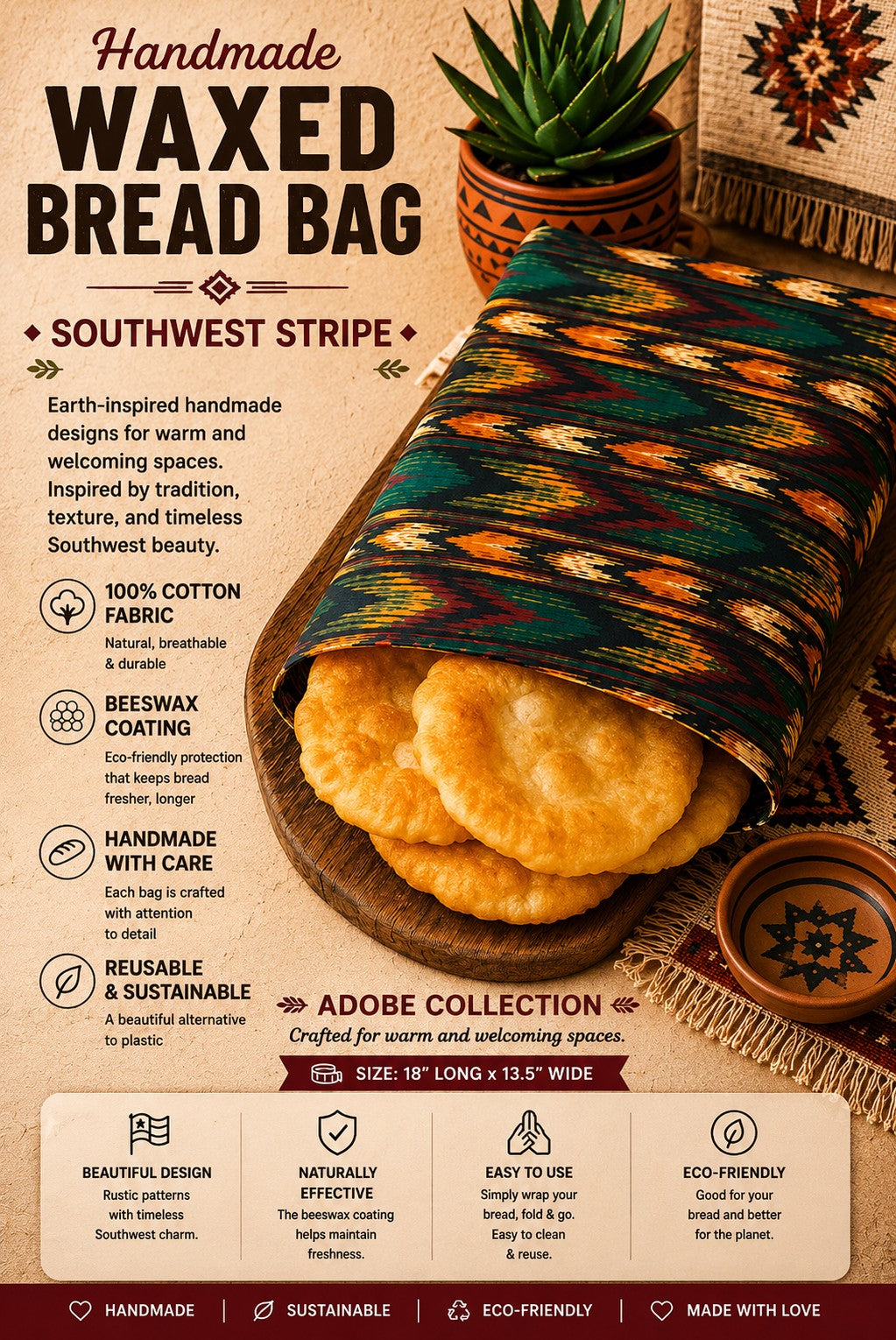 Southwest Stripe Bees Waxed Bread Bag