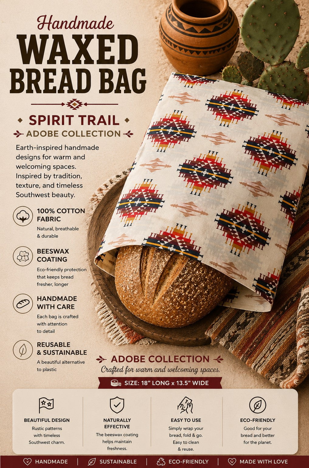 Spirit Trail Bees Waxed Bread Bag