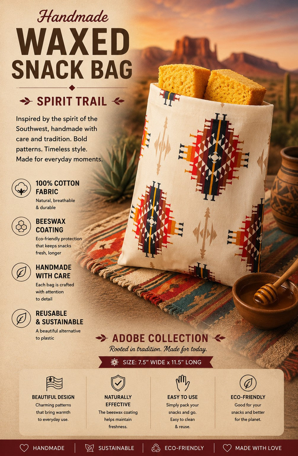 Spirit Trail Bees Waxed Snack Bag