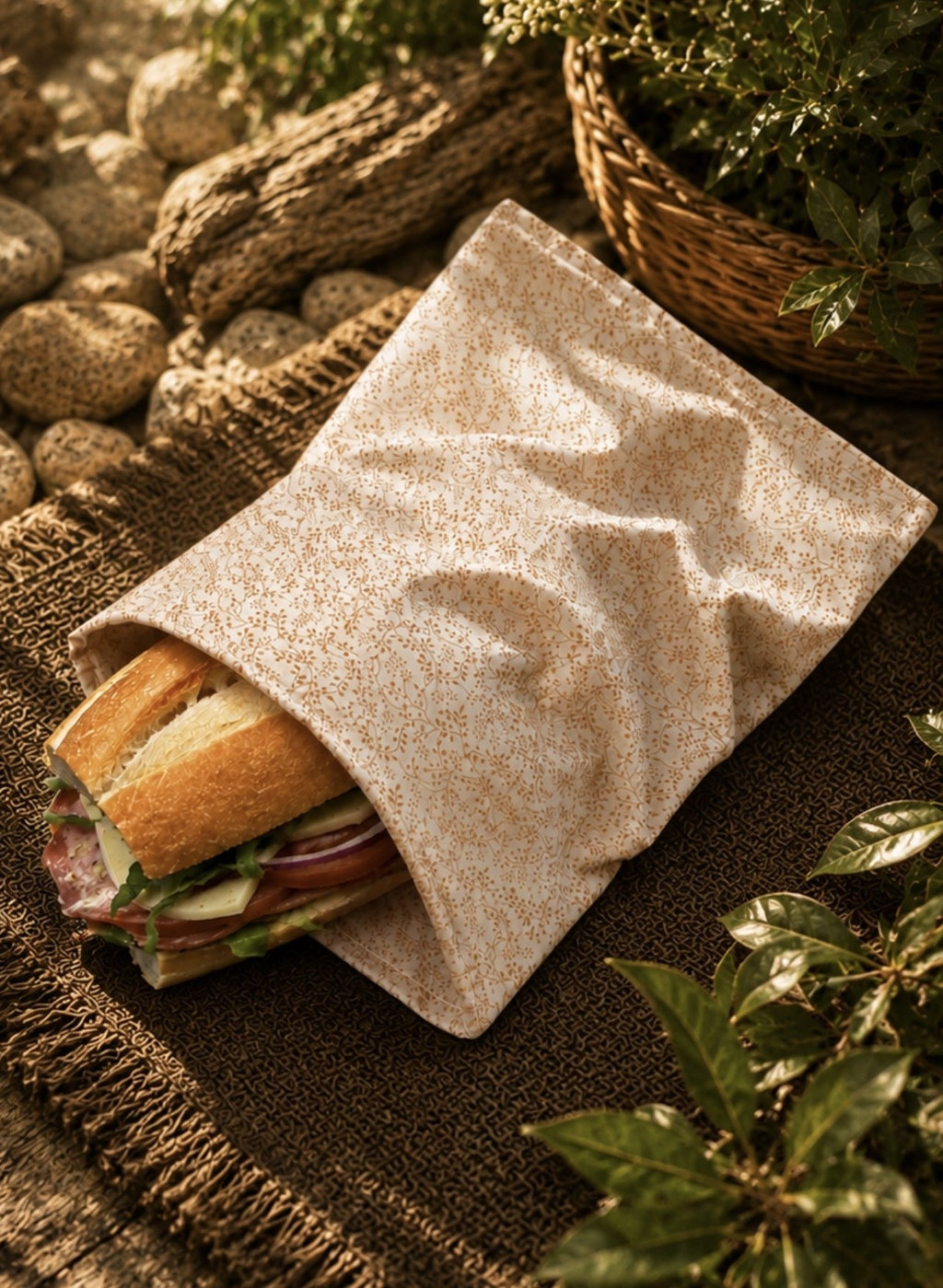 Tan Vine Bees Waxed Snack Bag