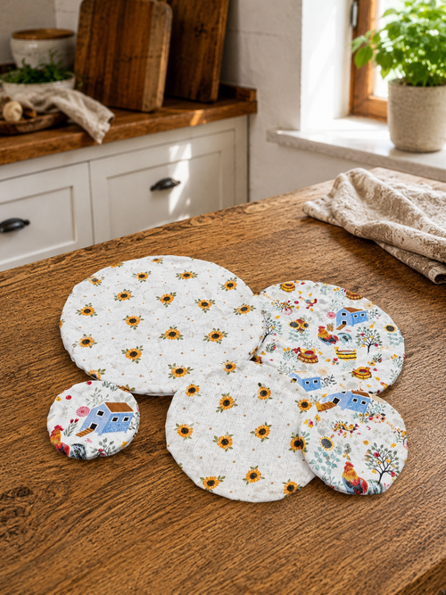 Chicken & Coops / Sunflower Calico - Medium Reversable Bowl Cover