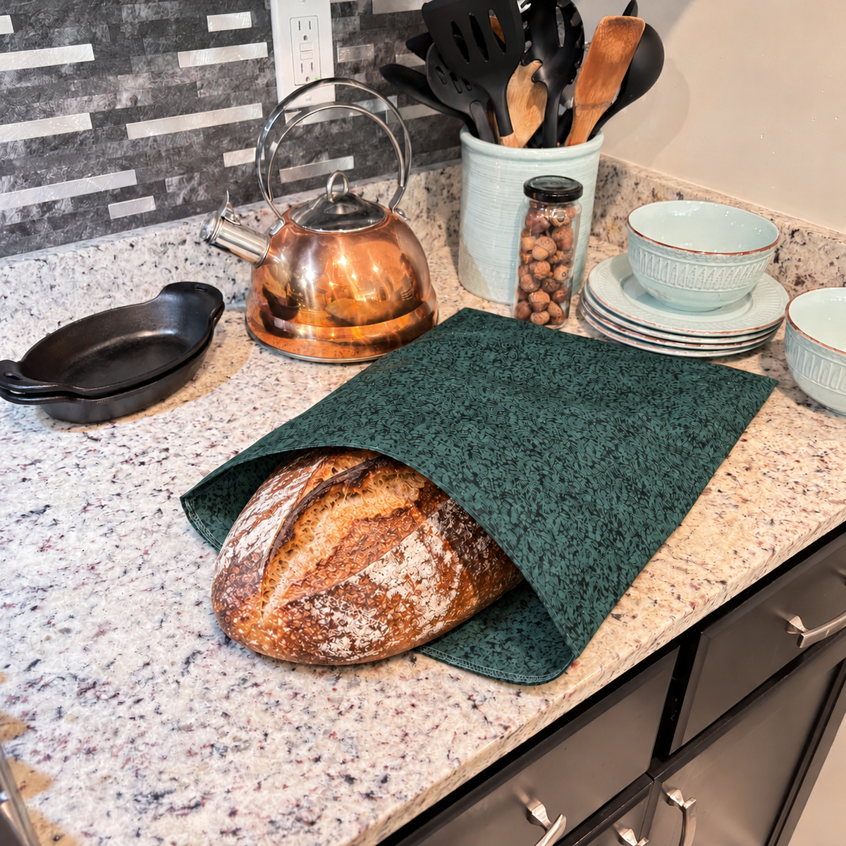 Green Floral: Beeswax Bread Bag